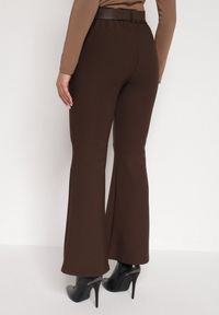 Born2be - Brązowe Spodnie Dzwony z Bawełny i Wiskozy z Kowbojskim Paskiem Tushella. Kolor: brązowy. Materiał: bawełna, wiskoza. Styl: klasyczny, elegancki #7