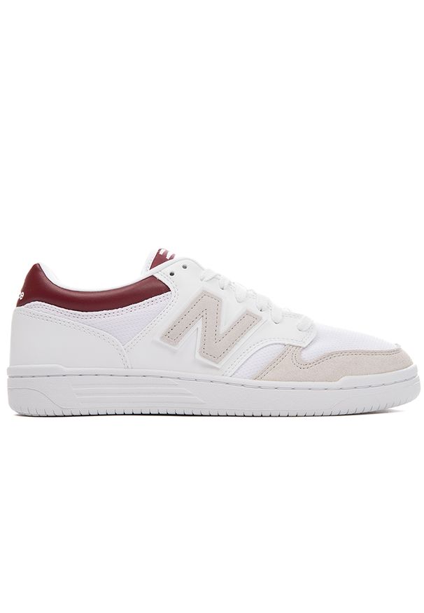 Buty unisex New Balance BB480LKB – białe. Okazja: na co dzień. Kolor: biały. Materiał: skóra, materiał. Szerokość cholewki: normalna. Sport: turystyka piesza