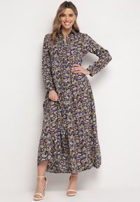 Born2be - Fioletowa Sukienka Sereileh. Kolor: fioletowy. Długość rękawa: długi rękaw. Wzór: kolorowy, kwiaty. Typ sukienki: koszulowe. Długość: maxi #1