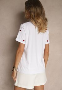 Renee - Biało-Czerwony Bawełniany T-shirt z Motywem Serc Aramiraa. Okazja: na co dzień. Kolor: biały. Materiał: bawełna. Styl: casual #5