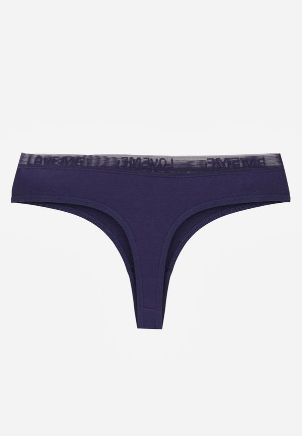 Renee - Granatowe Majtki Typu Stringi z Bawełną i Koronką Zeliche. Kolor: niebieski. Materiał: bawełna, koronka. Wzór: koronka