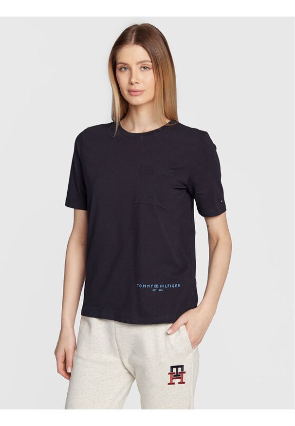 TOMMY HILFIGER - Tommy Hilfiger T-Shirt Logo WW0WW37556 Granatowy Regular Fit. Kolor: niebieski. Materiał: bawełna