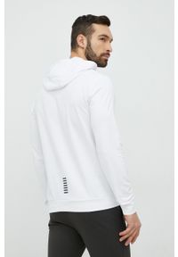 EA7 Emporio Armani bluza bawełniana męska kolor biały z kapturem gładka. Okazja: na co dzień. Typ kołnierza: kaptur. Kolor: biały. Materiał: bawełna. Wzór: gładki. Styl: casual #2