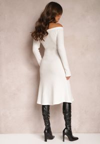 Renee - Biała Sukienka Midi z Prążkowanej Dzianiny Kires. Kolor: biały. Materiał: dzianina, prążkowany. Długość: midi #5