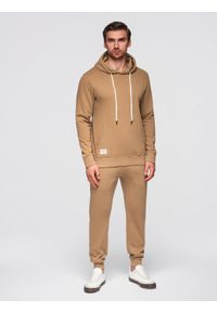 Ombre Clothing - Bawełniany męskie komplet dresowy bluza dresowa + spodnie joggery- brązowy V2 - Rozmiar: XXL. Okazja: na co dzień. Kolor: brązowy. Materiał: bawełna, dresówka. Wzór: aplikacja. Styl: casual, klasyczny, sportowy