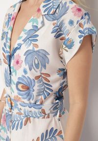 Born2be - Niebieska Sukienka z Wiskozą o Koszulowym Kroju z Paskiem z Klamrą Nitasiela. Okazja: na co dzień. Typ kołnierza: dekolt w kształcie V. Kolor: niebieski. Materiał: wiskoza. Długość rękawa: krótki rękaw. Typ sukienki: koszulowe. Styl: casual, klasyczny #6