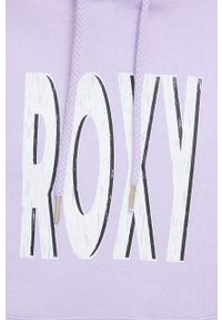 Roxy bluza damska kolor fioletowy z kapturem z nadrukiem. Typ kołnierza: kaptur. Kolor: fioletowy. Długość rękawa: długi rękaw. Długość: długie. Wzór: nadruk #2