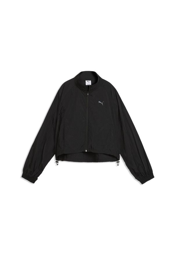 Puma - Damska rozpinana kurtka z tkaniny HER o luźnym kroju PUMA. Kolor: czarny, szary, wielokolorowy, fioletowy. Materiał: tkanina. Sport: bieganie