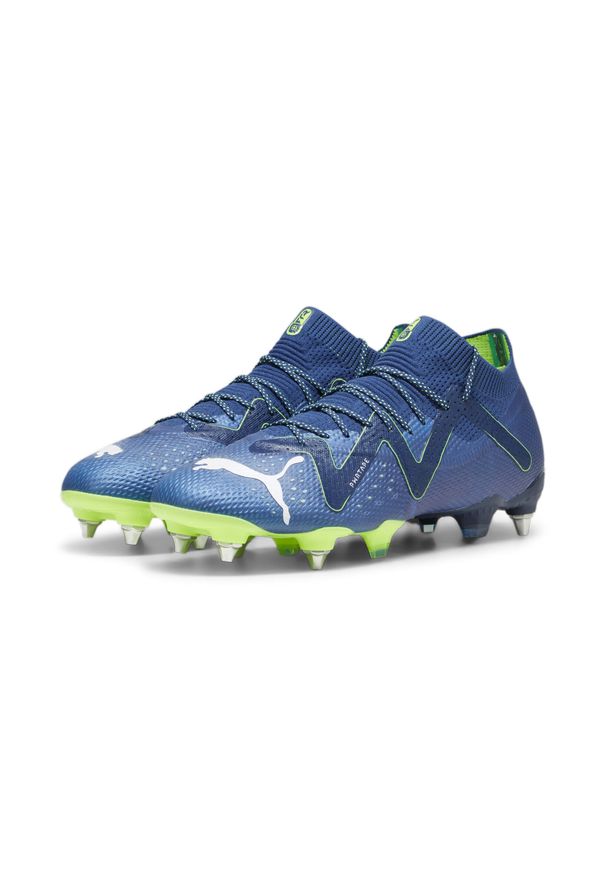 Buty piłkarskie męskie Puma Future Ultimate Mxsg. Zapięcie: bez zapięcia. Kolor: biały, zielony, niebieski, wielokolorowy. Materiał: guma, syntetyk, tkanina, materiał. Szerokość cholewki: normalna. Sport: piłka nożna