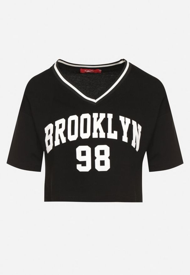 Born2be - Czarny Bawełniany T-shirt z Napisem Nitanelia. Okazja: na co dzień. Kolor: czarny. Materiał: bawełna. Wzór: napisy. Styl: casual