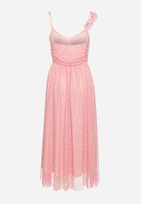 Born2be - Jasnoróżowa Rozkloszowana Sukienka z Tiulem na Cienkich Ramiączkach z Gumką w Talii Mleara. Okazja: na co dzień, na imprezę. Typ kołnierza: dekolt w serek. Kolor: różowy. Materiał: tiul. Długość rękawa: na ramiączkach. Sezon: lato. Styl: casual #2