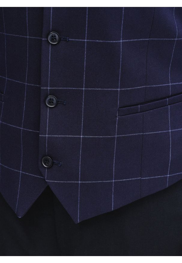 Pako Lorente - PAKO LORENTE – Granatowa kamizelka męska w kratę. Kolor: niebieski. Materiał: poliester, elastan, wiskoza. Wzór: kratka. Styl: elegancki, młodzieżowy