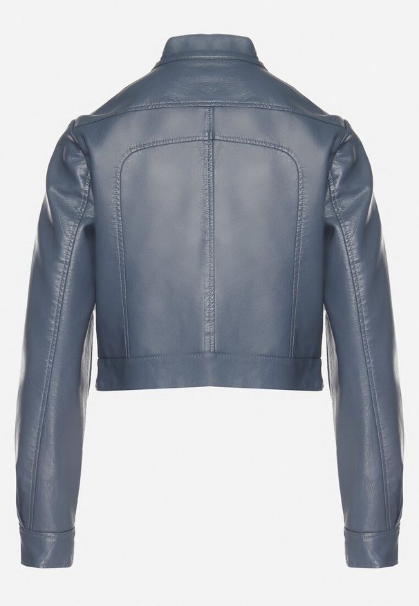 Born2be - Granatowa Kurtka Ramoneska w Motocyklowym Stylu z Klamerką Terlia. Kolor: niebieski. Styl: klasyczny