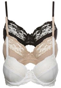 bonprix - Biustonosz na fiszbinach z delikatną koronką (3 szt.). Kolor: czarny. Materiał: poliamid, koronka. Wzór: koronka #1