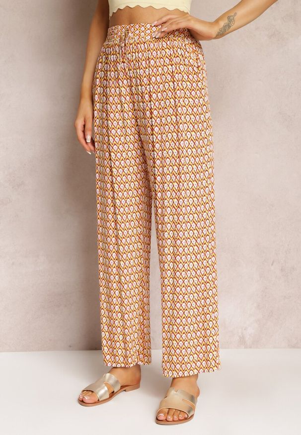 Renee - Żółte Wiskozowe Spodnie z Szeroką Nogawką i Gumką w Pasie Dantha. Kolor: żółty. Materiał: wiskoza. Sezon: wiosna, lato