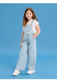 Sinsay - Jeansowe ogrodniczki wide leg w serca - niebieski. Kolor: niebieski. Materiał: jeans