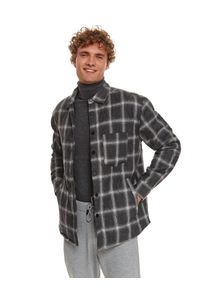 TOP SECRET - Pikowana koszulowa kurtka męska w kratę. Kolor: szary. Materiał: tkanina, bawełna. Długość rękawa: długi rękaw. Długość: długie. Wzór: kratka. Sezon: jesień #7