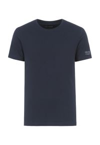 Ochnik - Granatowy basic T-shirt męski z logo. Kolor: niebieski. Materiał: bawełna. Długość: krótkie