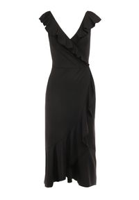 Born2be - Czarna Sukienka Harmothee. Okazja: na imprezę. Kolor: czarny. Materiał: wiskoza, tkanina. Długość rękawa: bez rękawów. Wzór: aplikacja, jednolity, gładki. Typ sukienki: kopertowe. Styl: wizytowy. Długość: mini #3