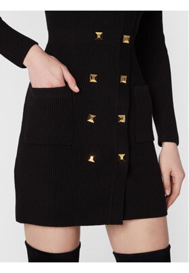 Elisabetta Franchi Sukienka dzianinowa AM-39S-26E2-V500 Czarny Slim Fit. Kolor: czarny. Materiał: dzianina, wiskoza