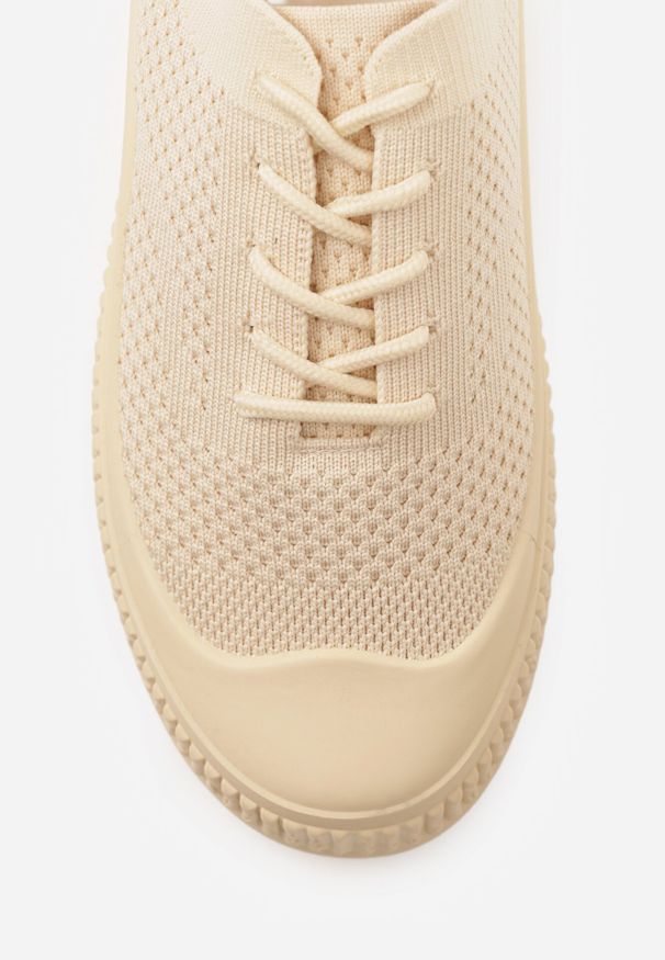 Born2be - Beżowe Siateczkowe Trampki na Tłoczonej Podeszwie Eezore. Kolor: beżowy. Materiał: jeans. Obcas: na obcasie. Wysokość obcasa: niski