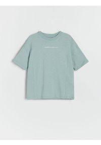 Reserved - Bawełniany t-shirt oversize - jasnoturkusowy. Kolor: turkusowy. Materiał: bawełna