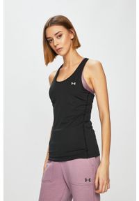 Under Armour top treningowy kolor czarny. Kolor: czarny. Materiał: skóra, dzianina, materiał, włókno. Wzór: gładki #1