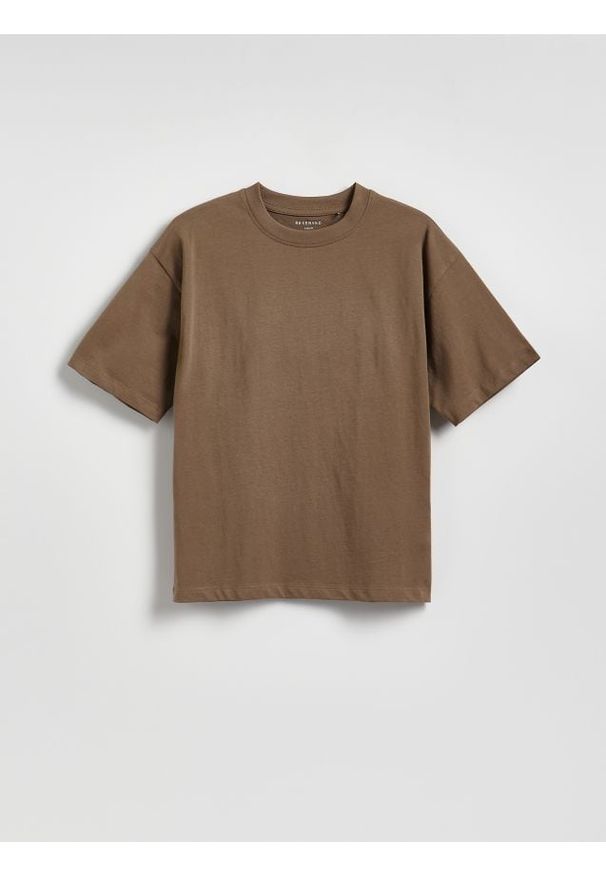 Reserved - Bawełniany t-shirt - brązowy. Kolor: brązowy. Materiał: bawełna