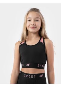 4f - 4F Crop top sportowy szybkoschnący dziewczęcy 146/152 (10-12 lat). Kolor: czarny. Materiał: guma, włókno, materiał. Długość rękawa: na ramiączkach. Sezon: lato. Styl: sportowy #2
