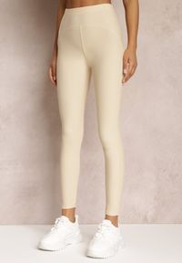 Renee - Jasnobeżowe Legginsy Hyraste. Kolor: beżowy. Materiał: dzianina. Długość: długie. Wzór: aplikacja. Styl: sportowy #3