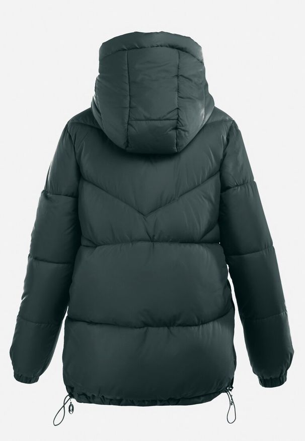 Born2be - Ciemnozielona Kurtka Pikowana z Kapturem Lannea. Typ kołnierza: kaptur. Kolekcja: plus size. Kolor: zielony. Materiał: jeans. Długość rękawa: długi rękaw. Długość: długie