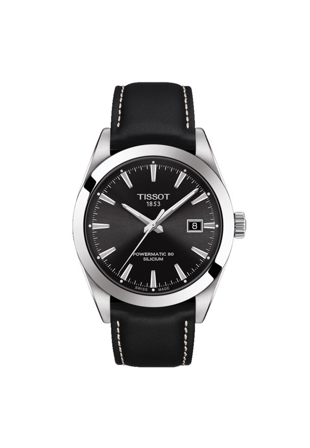 Zegarek Męski TISSOT Gentleman Powermatic 80 Silicium T-CLASSIC T127.407.16.051.00. Materiał: skóra. Styl: casual, biznesowy, klasyczny, elegancki