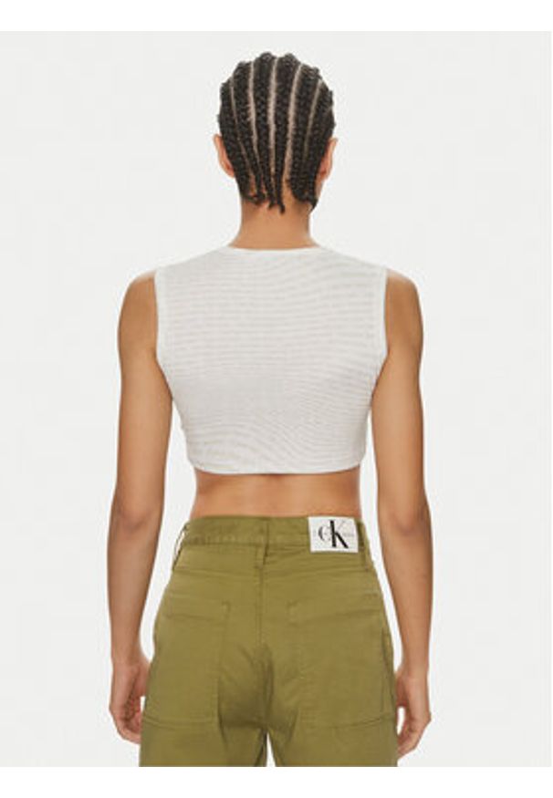 Calvin Klein Jeans Top J20J223163 Biały Slim Fit. Kolor: biały. Materiał: bawełna