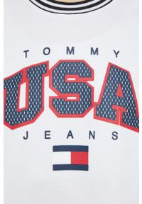 Tommy Jeans top damski kolor biały. Kolor: biały. Materiał: poliester. Wzór: nadruk #2