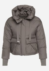 Born2be - Szara Pikowana Krótka Kurtka z Nieodpinanym Kapturem i Ozdobnymi Tasiemkami Mevannia. Okazja: na co dzień. Kolor: szary. Materiał: jeans. Długość: krótkie. Styl: casual #7