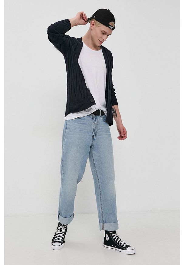 Only & Sons Kardigan męski kolor granatowy. Okazja: na co dzień. Kolor: niebieski. Materiał: bawełna. Wzór: ze splotem. Styl: casual