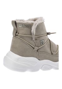 Big-Star - Beżowe Botki Big Star Damskie Ocieplane Buty. Okazja: na spacer, na co dzień. Zapięcie: bez zapięcia. Kolor: beżowy. Materiał: futro, materiał. Szerokość cholewki: normalna. Obcas: na platformie. Styl: casual #3