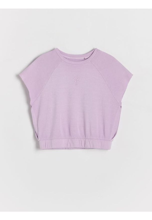Reserved - T-shirt z wycięciem - fioletowy. Kolor: fioletowy. Materiał: dzianina