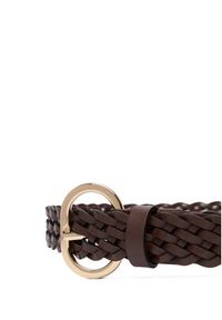 TOMMY HILFIGER - Tommy Hilfiger Pasek Damski Th Chic 2.5 Woven Leather AW0AW18111 Brązowy. Kolor: brązowy. Materiał: skóra #2