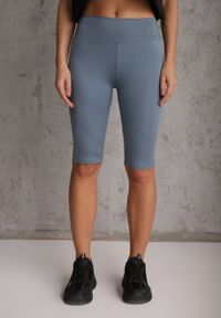 Renee - Jasnoniebieskie Szorty Bikery High Waist z Wyszczuplającym Pasem Briarrose. Okazja: na co dzień. Stan: podwyższony. Kolor: niebieski. Materiał: len. Styl: sportowy, casual #5