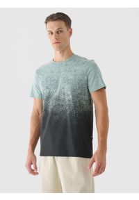 4f - 4F T-shirt regular z nadrukiem męski - turkusowy L. Okazja: na co dzień. Kolor: turkusowy. Materiał: dzianina, bawełna, jersey. Długość rękawa: krótki rękaw. Długość: krótkie. Wzór: nadruk. Styl: klasyczny, sportowy, casual