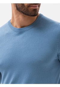 Ombre Clothing - Sweter męski klasyczny z wiskozą BASIC z okrągłym dekoltem – błękitny V10 - Rozmiar: M. Kolor: niebieski. Materiał: wiskoza. Styl: klasyczny #6