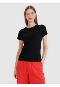 4f - 4F T-shirt slim gładki damski - czarny S. Okazja: na co dzień. Kolor: czarny. Materiał: dzianina, bawełna, jersey, materiał, elastan. Długość rękawa: krótki rękaw. Długość: krótkie. Wzór: gładki. Sezon: lato. Styl: klasyczny, sportowy, casual