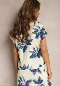 Renee - Beżowo-Granatowa Koszula z Wiskozy we Florystyczny Wzór Edevina. Kolor: beżowy. Materiał: wiskoza #3