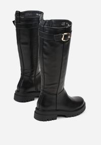 Renee - Czarne Kozaki z Zaokrągloną Klamrą Unessia. Okazja: na co dzień. Zapięcie: klamry. Kolor: czarny. Materiał: jeans. Styl: casual