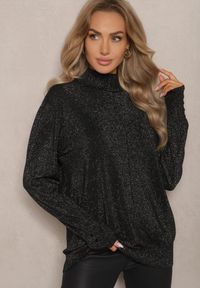 Renee - Czarny Brokatowy Sweter z Wiskozą i Ozdobnymi Guzikami Onorvia. Kolor: czarny. Materiał: wiskoza. Sezon: zima #1