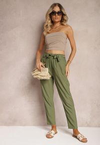 Renee - Zielone Spodnie Paper Bag z Paskiem Materiałowym Esrice. Kolor: zielony. Materiał: materiał
