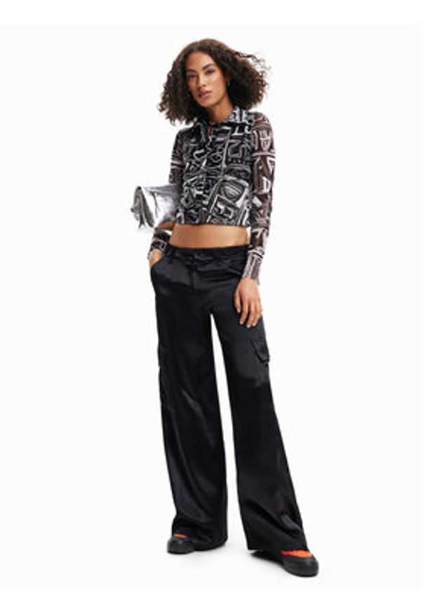 Desigual Koszula Lettering 23SWTKBZ Czarny Slim Fit. Kolor: czarny. Materiał: syntetyk
