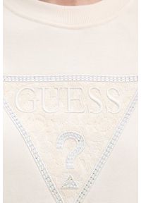 Guess - GUESS Beżowa bluza damska z cyrkoniami Triangle Lace, Rozmiar M. Okazja: na co dzień. Kolor: beżowy. Materiał: jeans, dresówka. Wzór: aplikacja. Styl: elegancki, casual, klasyczny #5