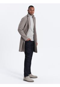 Ombre Clothing - Męski lekki płaszcz jednorzędowy - jasnobrązowy V4. Kolor: brązowy. Materiał: poliester, materiał. Wzór: melanż #10